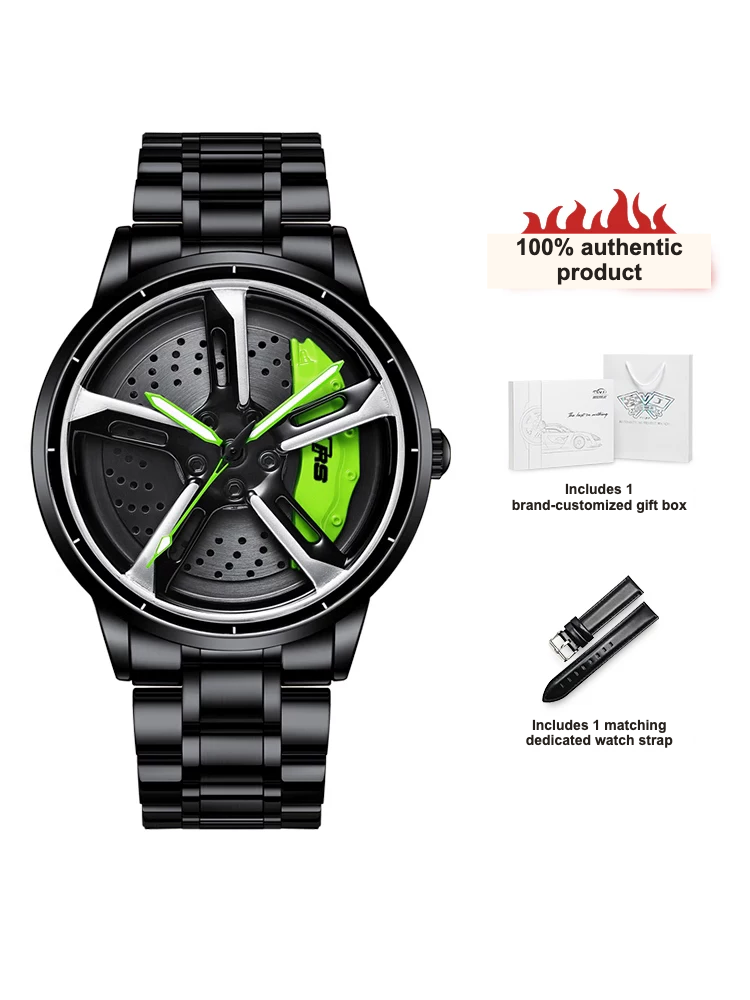 SVJ Genuine RS7 Blade Wheel Men's Watch Rotating Car Modification Skeleton Luminous Quartz Watch Gift for Boyfriend