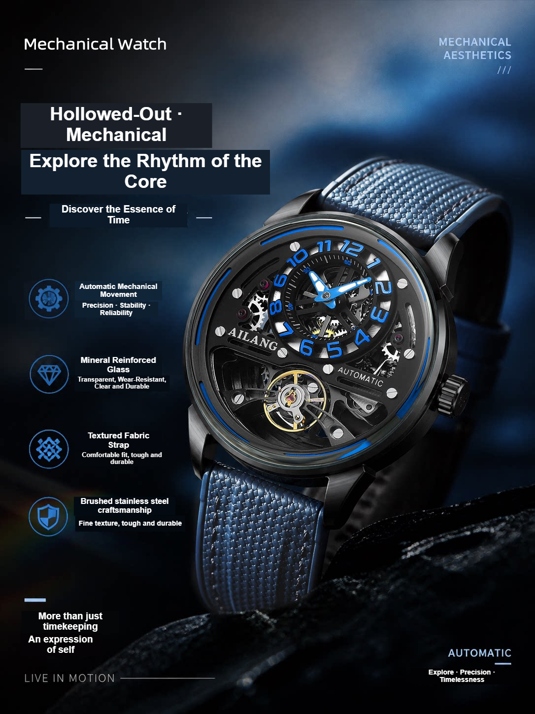 New Trendy Tourbillon Men's Automatic Mechanical Watch Skeleton Brand Wristwatch Waterproof Light Luxury Gift