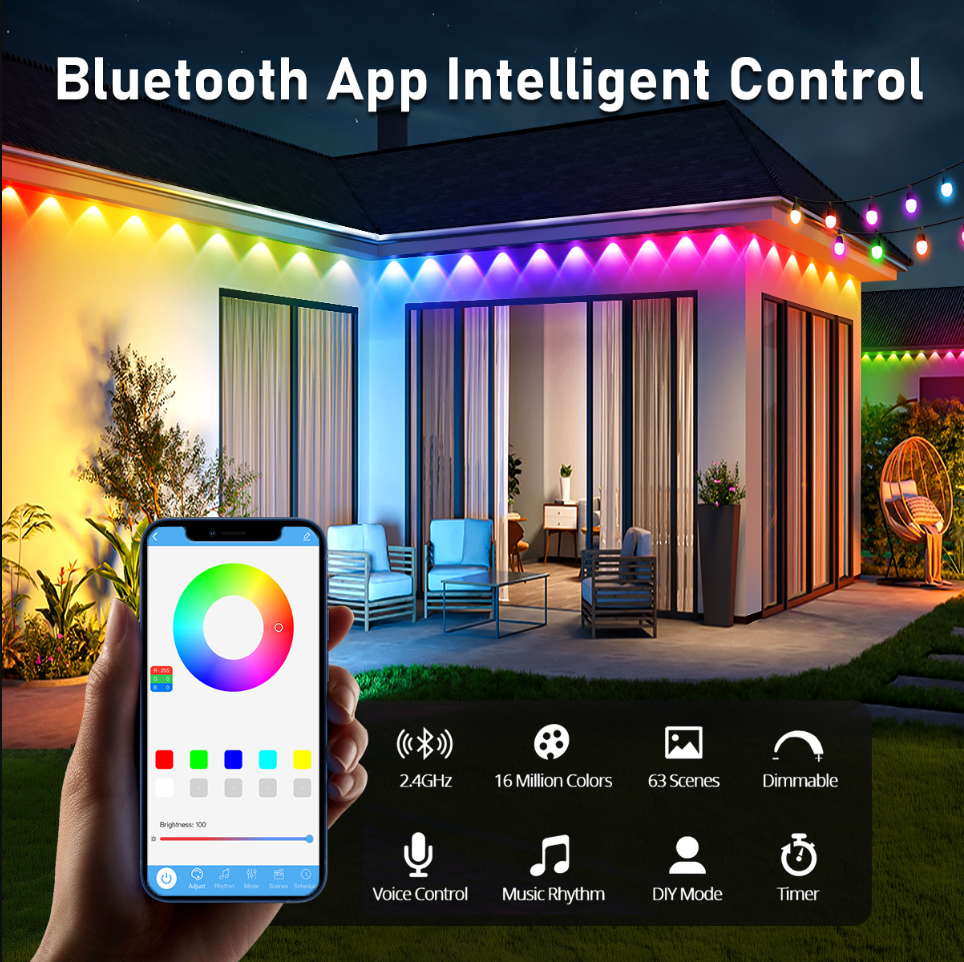 RGBIC Eave Light LED Bluetooth Outdoor Waterproof Smart Christmas String Lights Cross-border New Product